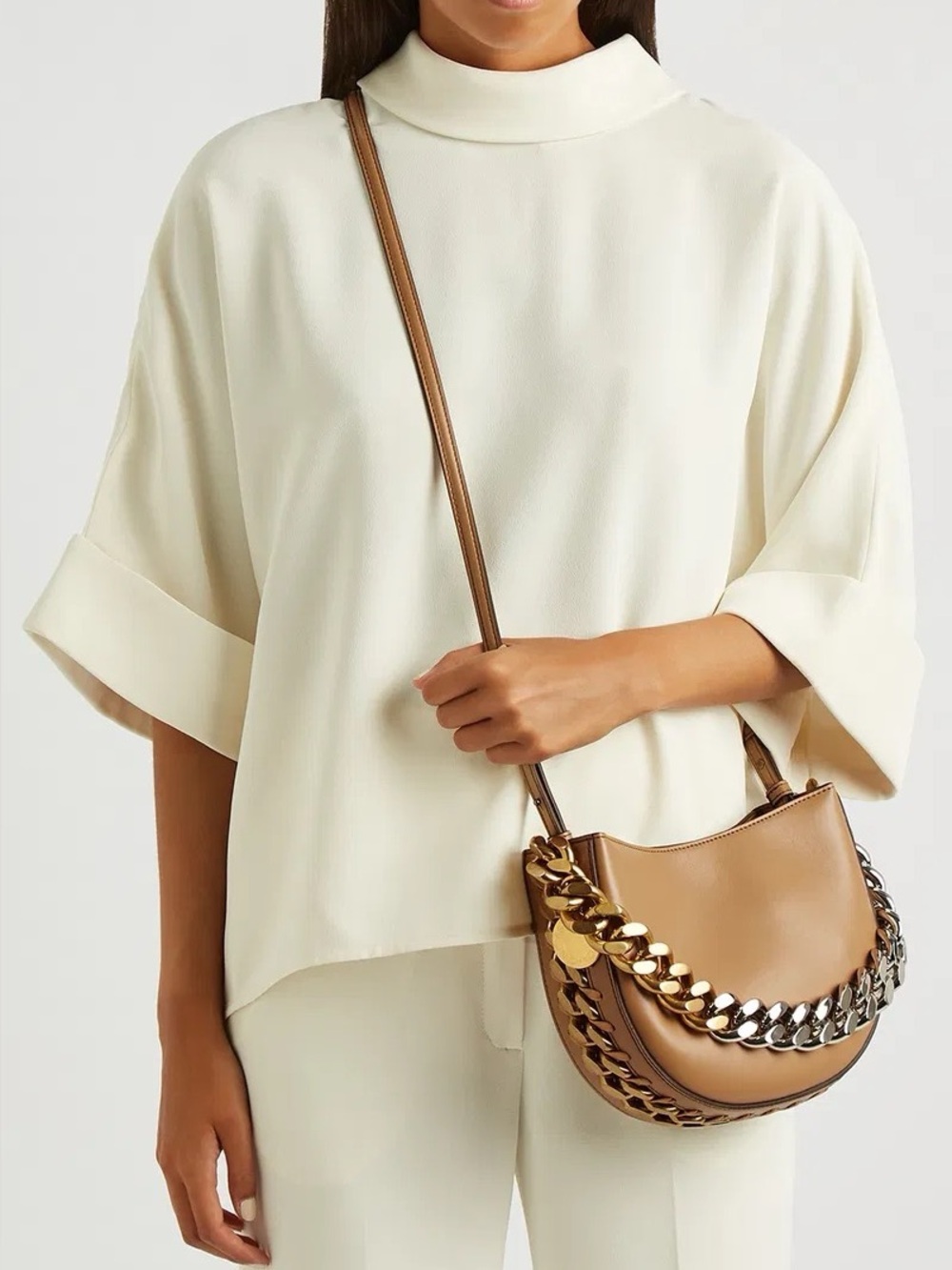 Stella McCartney Frayme Small shoulder bag- tan